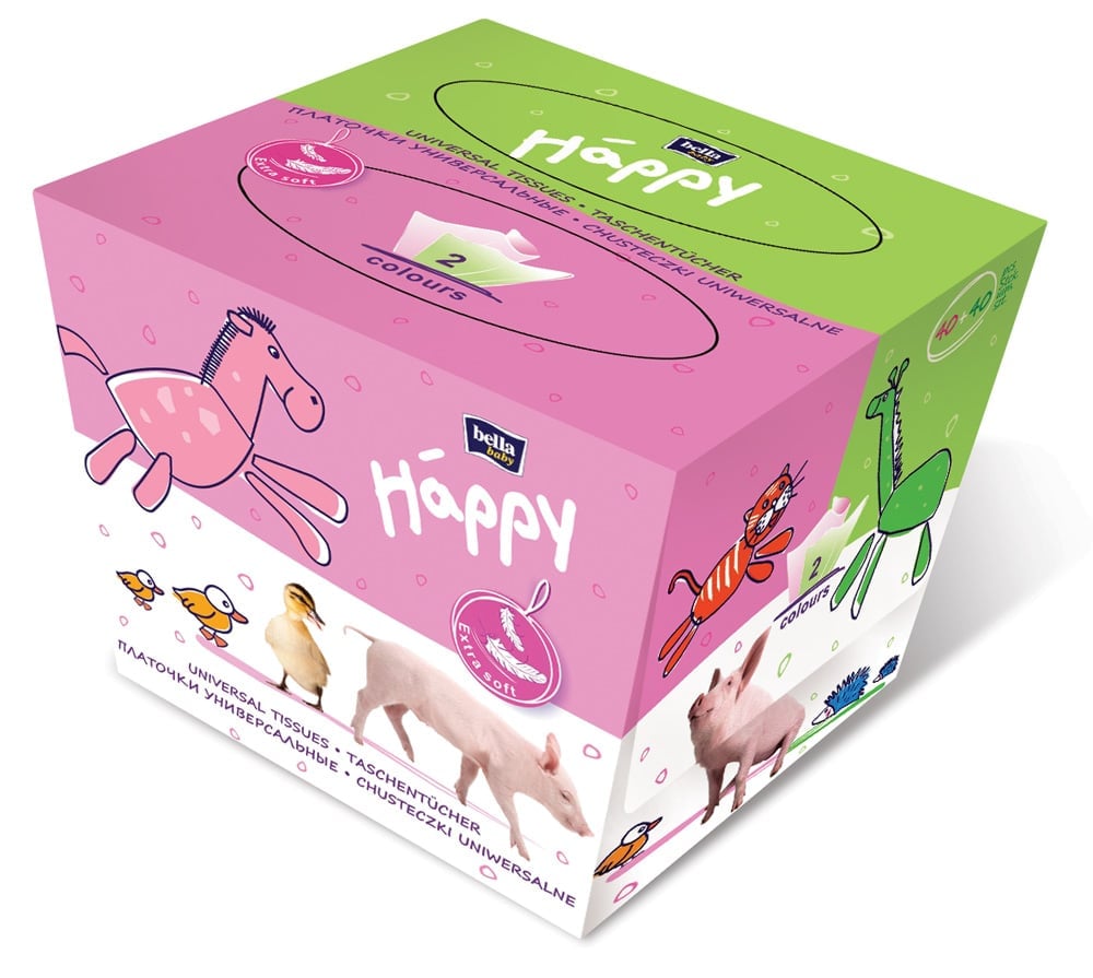 Универсальные бумажные двухслойные платочки Bella Baby Happy Свинка, 40 + 40 шт
