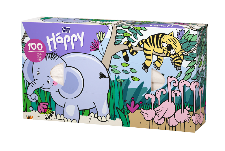 Универсальные бумажные двухслойные платочки Bella Baby Happy Слон, 100 шт